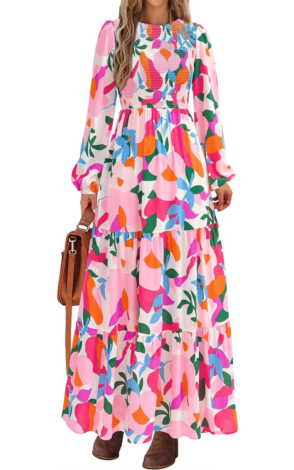 PRETTYGARDEN Long Sleeve Floral Maxi Fall Dresses for Women Trendy Outfits