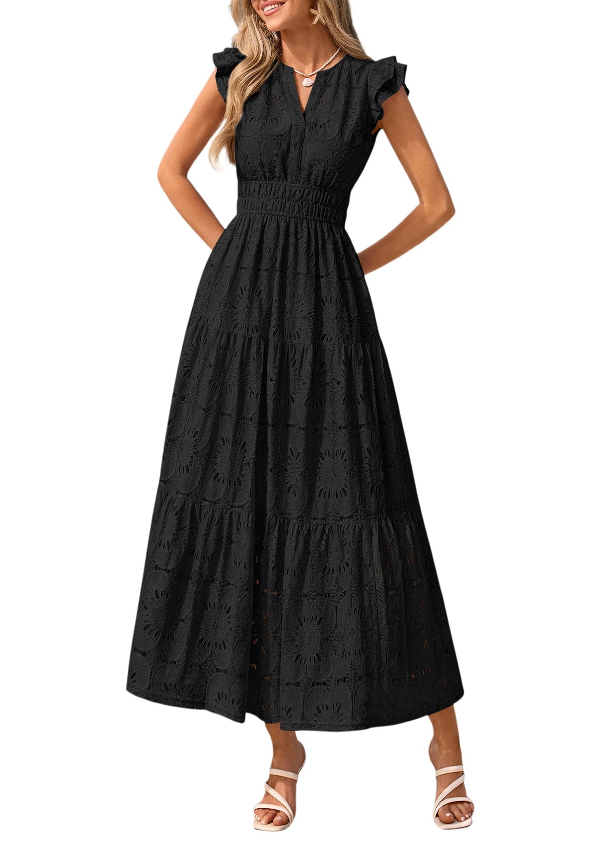 PRETTYGARDEN Women's Summer Eyelet Boho Maxi Dresses