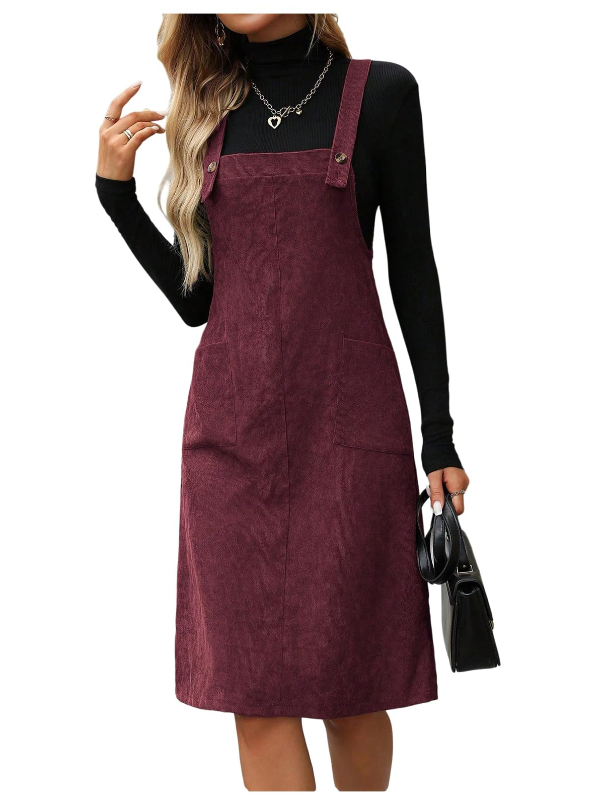SOLY HUX Women's Sleeveless Corduroy Overall Dress Knee Length Dresses