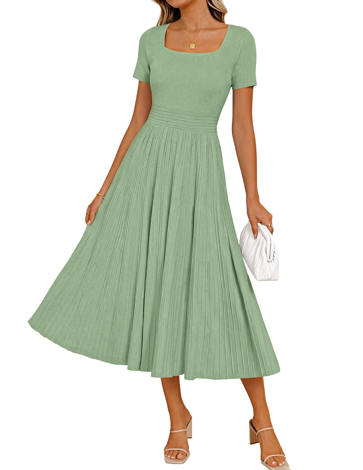 ZESICA Womens Elegant Pleated Wedding Guest Midi Sweater Dress