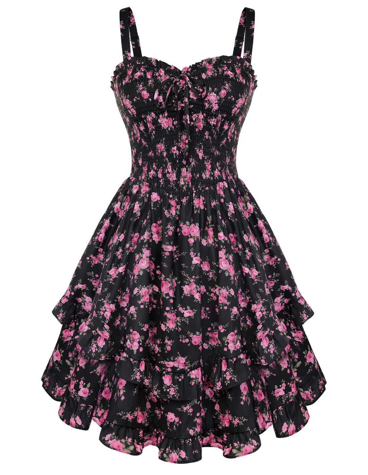 Scarlet Darkness Smocked Floral Sundresses Women Teens Summer Spring Dress