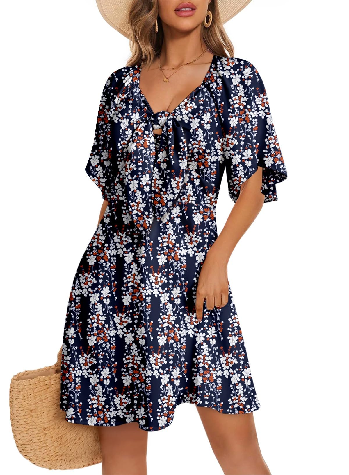 Dokotoo Womens Dresses 2026 Deep V Neck Elegant Bow tie Mini Dress S-XL