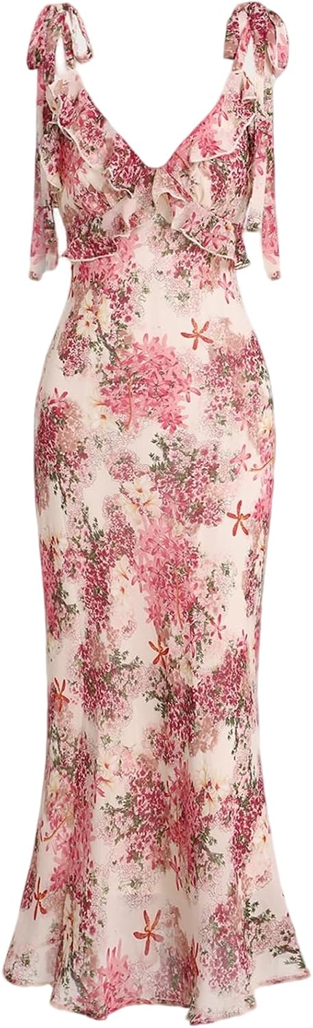 RIHOAS Boho Midi Floral Dress - Elegant Flowy Sundress | Formal-Inspired Outfit for Wedding Guest | Spring Summer Party Dress