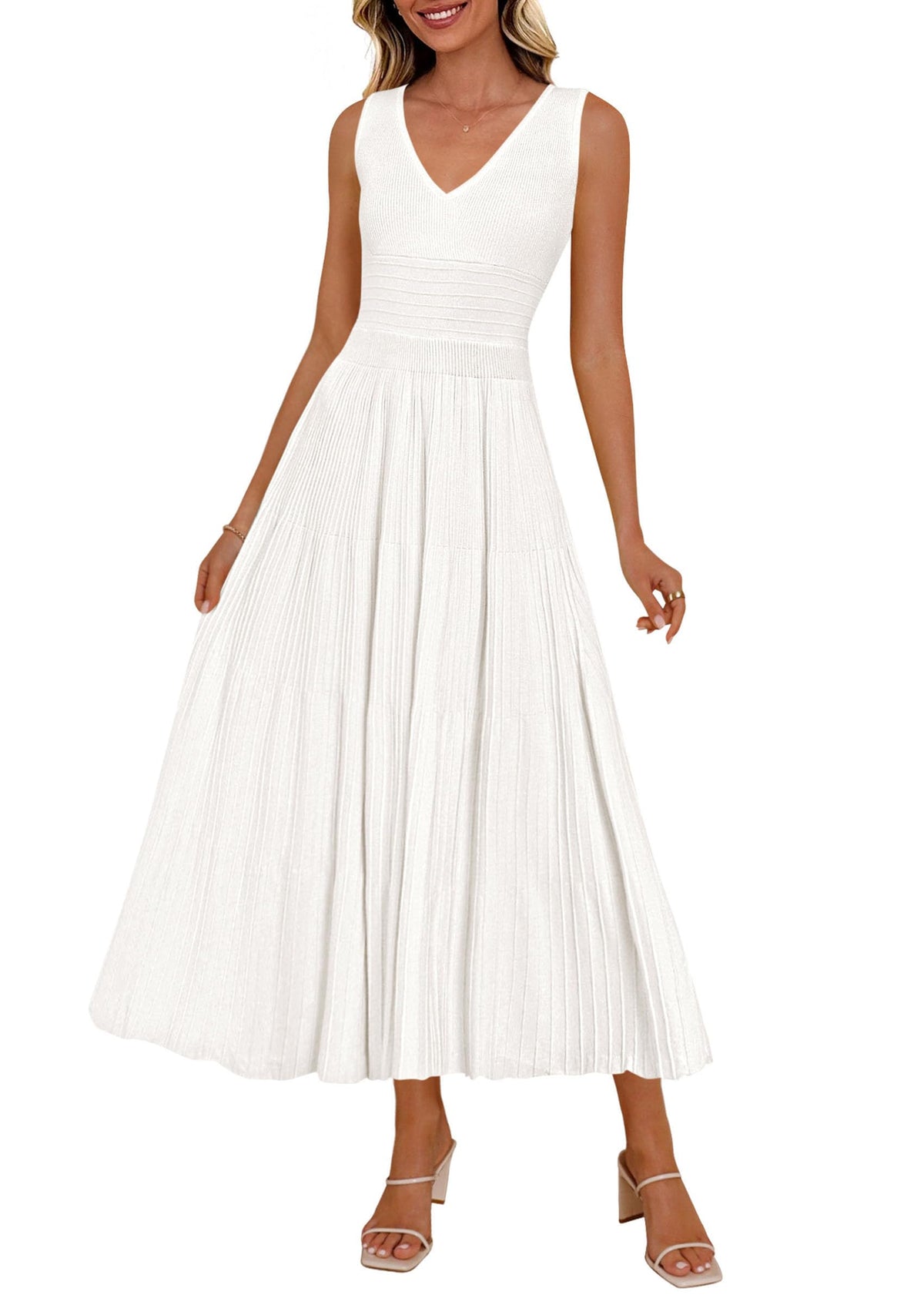 PRETTYGARDEN Women's Summer V Neck Pleated Midi Dress