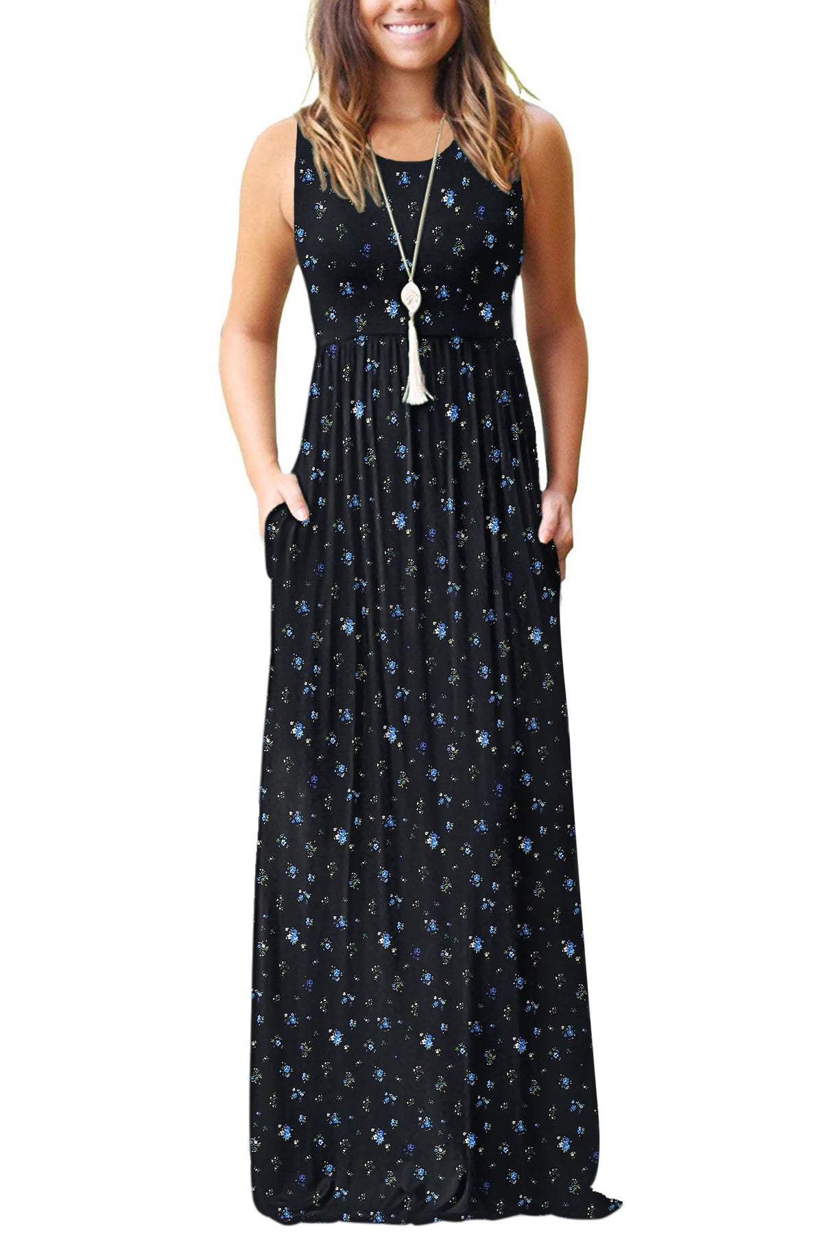 AUSELILY Women's Summer Sleeveless Loose Plain Casual Long Maxi Dresses