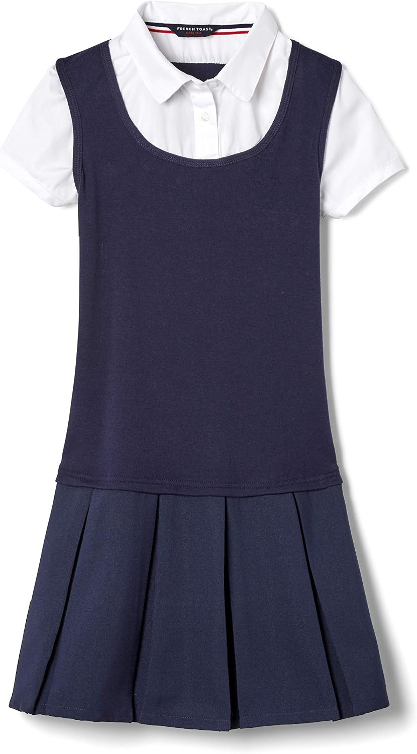 French Toast Girls' Short Sleeve 2-Fer Pleated Dress
