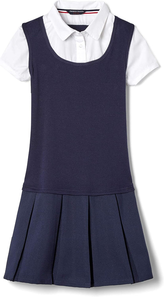 French Toast Girls' Short Sleeve 2-Fer Pleated Dress