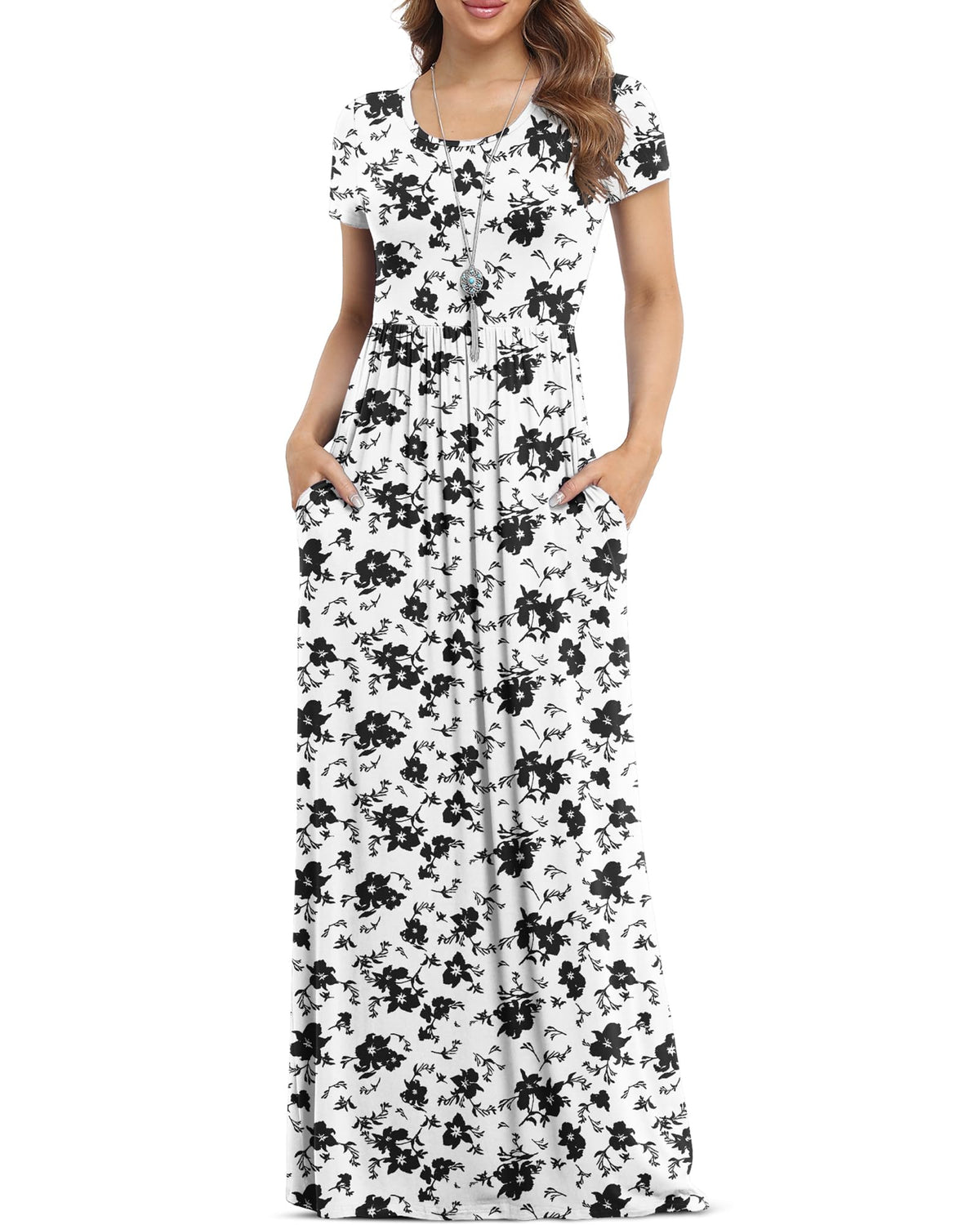 VIISHOW Women's Short Sleeve Loose Plain Maxi Dresses Casual Long Dresses with Pockets