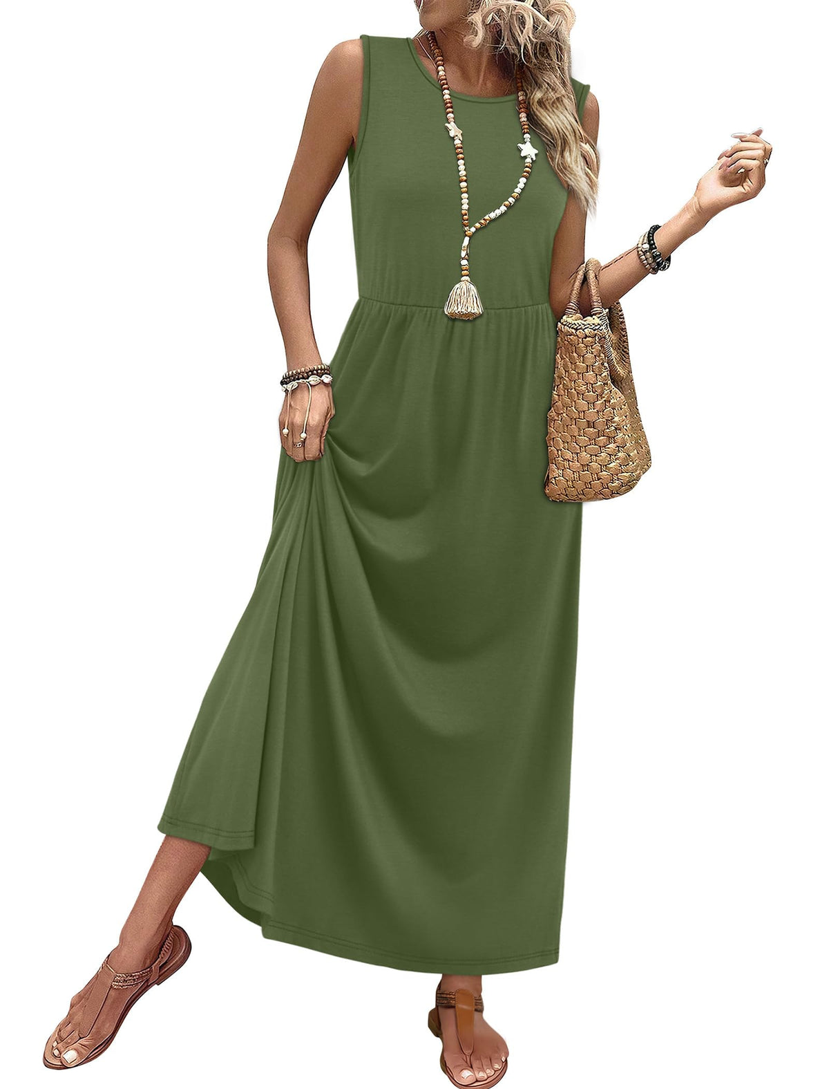 WIHOLL Summer Dresses for Women 2026 Maxi Dresses Long Flowy A Line Sleeveless Sundresses with Pockets