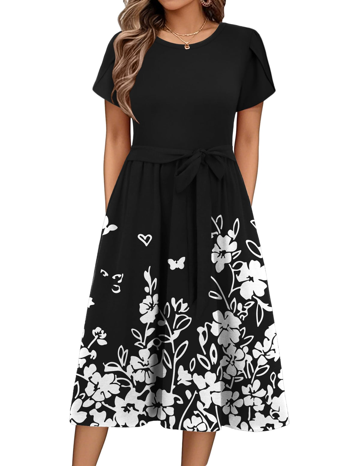 Zeagoo Womens Midi Dress Summer Short Sleeve Dress with Pockets 2025 Casual Floral T-Shirt Dress Flowy Beach Sundress
