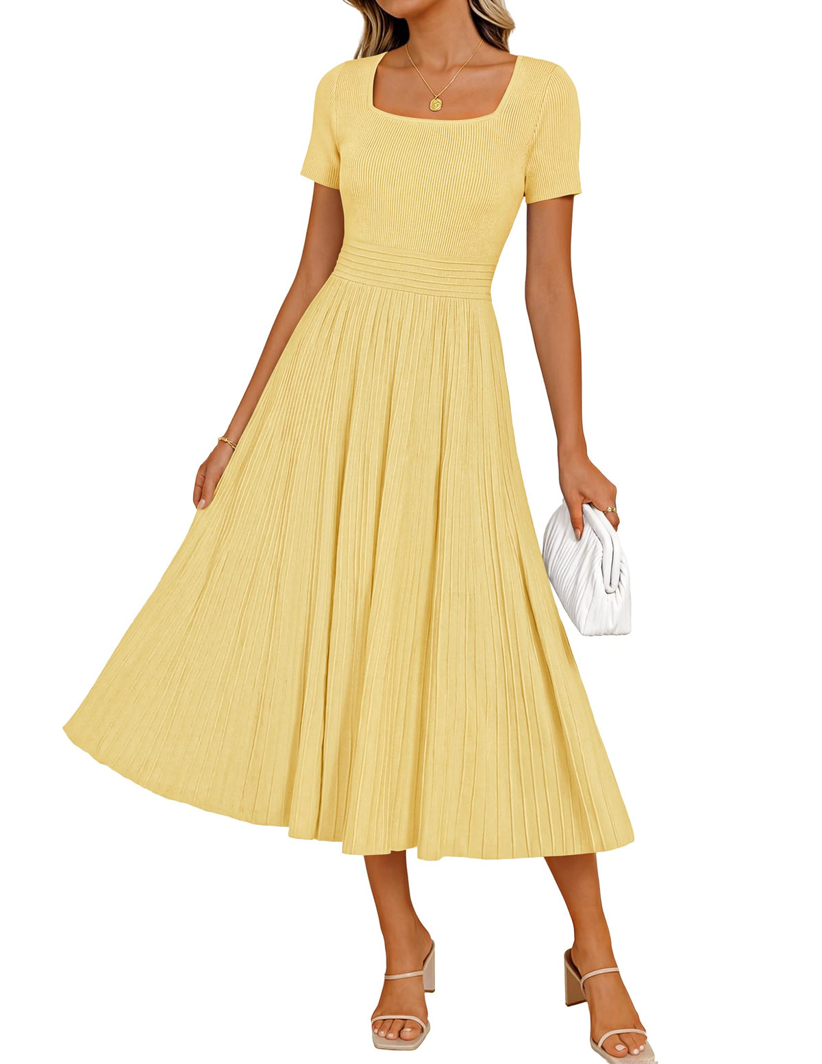 ZESICA Womens Elegant Pleated Wedding Guest Midi Sweater Dress