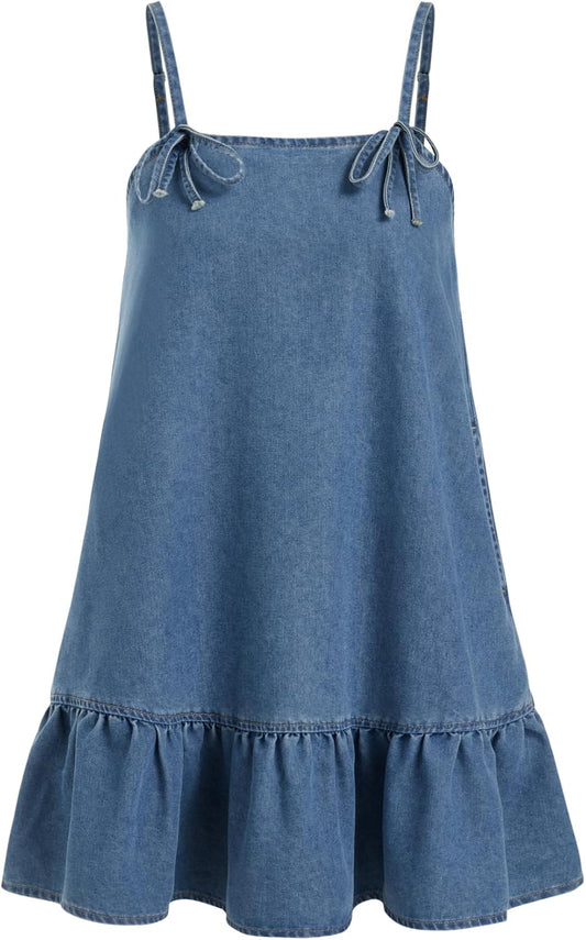 CIDER Womens Denim Overall Dress Jumper with Pockets Adjustable Strap