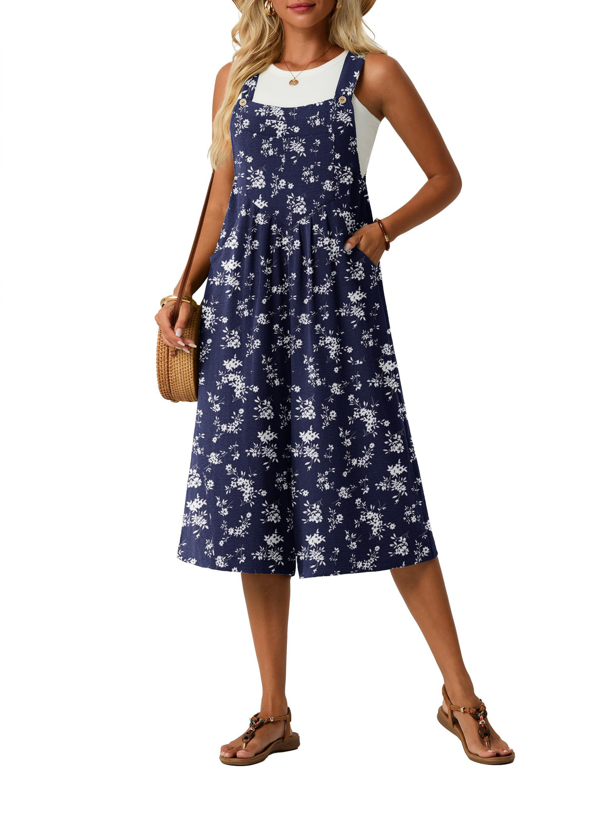 Lepunuo Womens Summer Capri Wide Leg Pants Rompers Boho Loose Fit