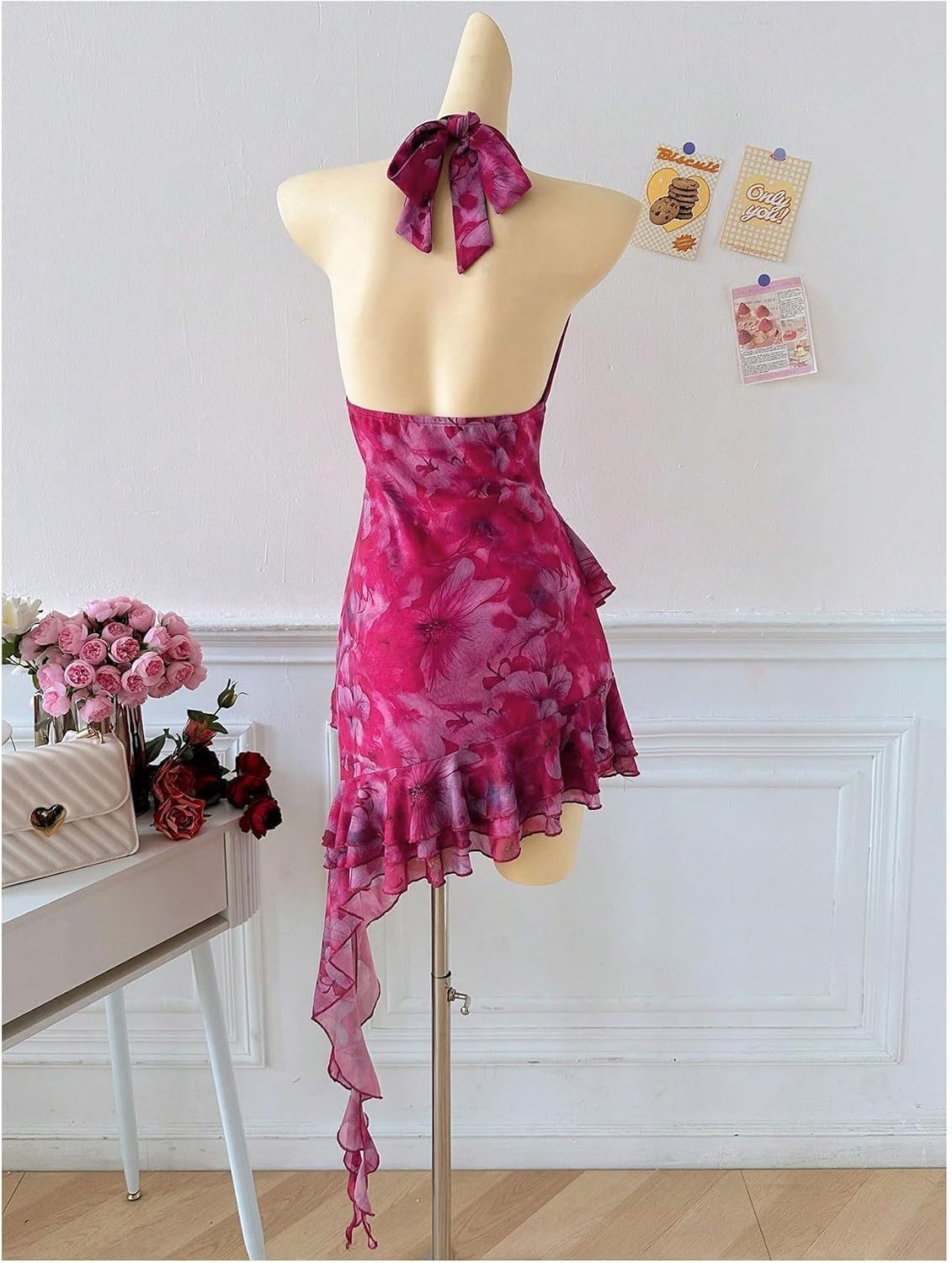Verdusa Women's Halter Y2k Mini Dress Asymmetrical Wedding Guest Dress