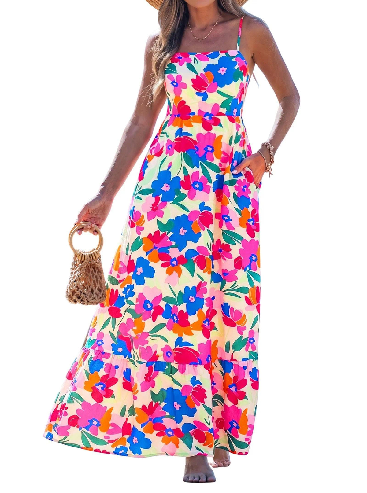 popvil Women Summer Maxi Dress 2026 Spaghetti Strap Long Beach Dress