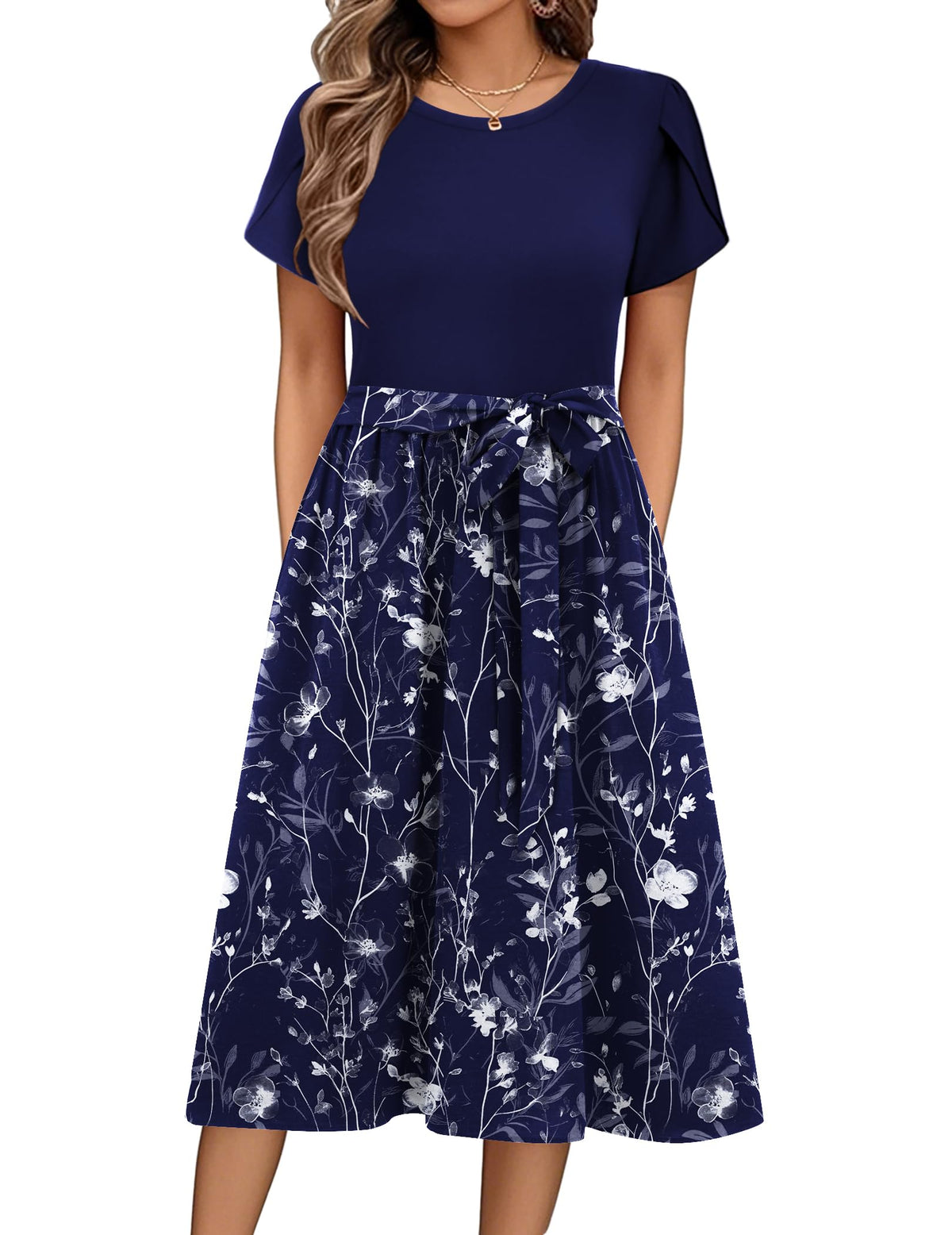 Zeagoo Womens Midi Dress Summer Short Sleeve Dress with Pockets 2025 Casual Floral T-Shirt Dress Flowy Beach Sundress