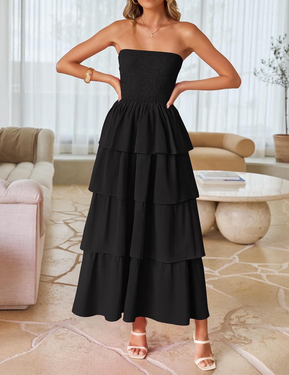ZESICA Womens 2026 Summer Boho Strapless Maxi Dresses