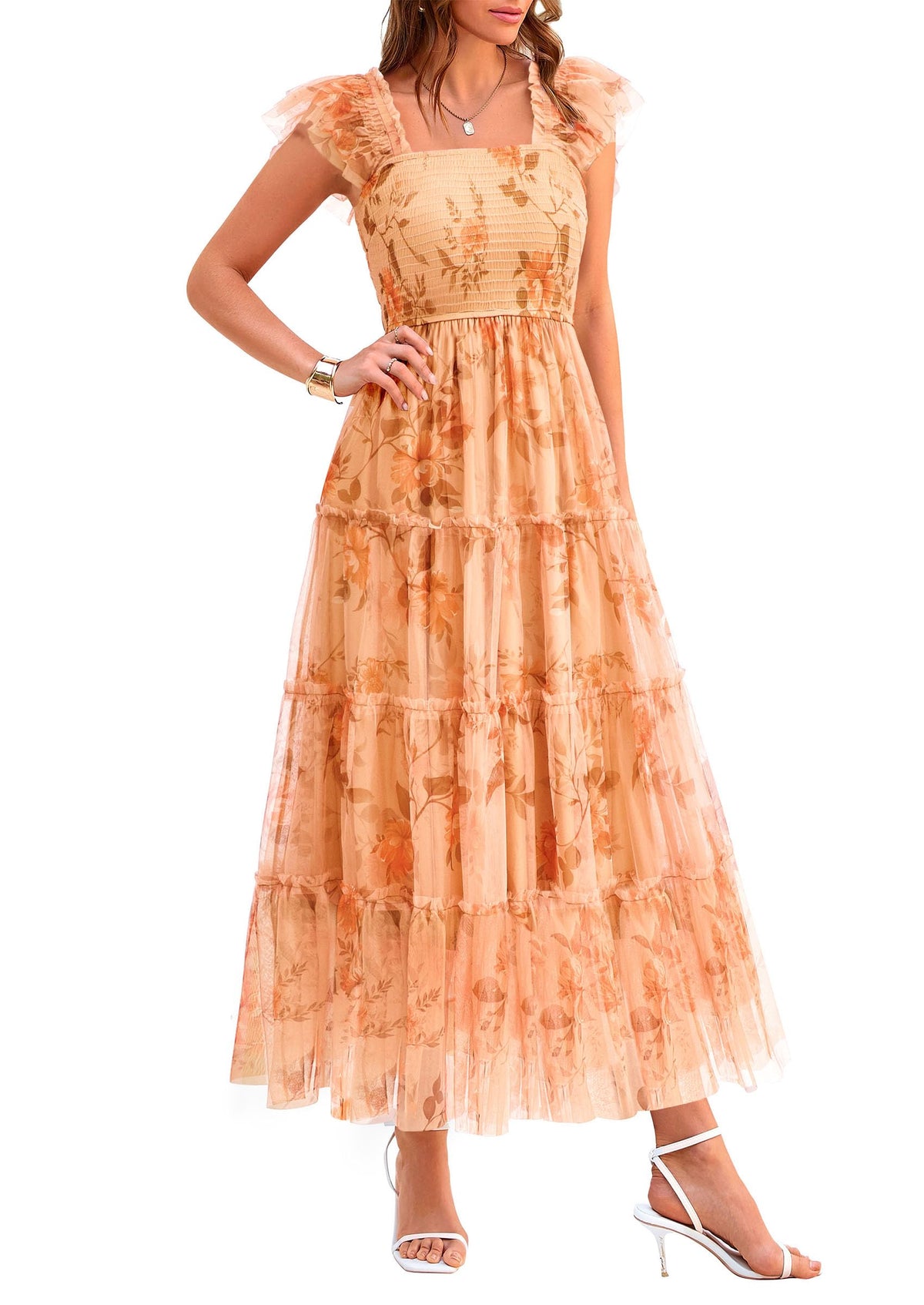 PRETTYGARDEN Women's Summer Smocked Midi Tulle Dress