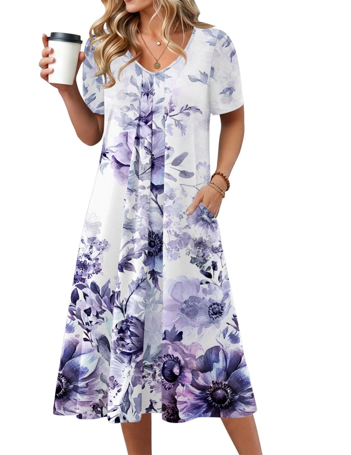 Zeagoo Summer Casual Dress for Womens Floral Midi Sundress with Pockets