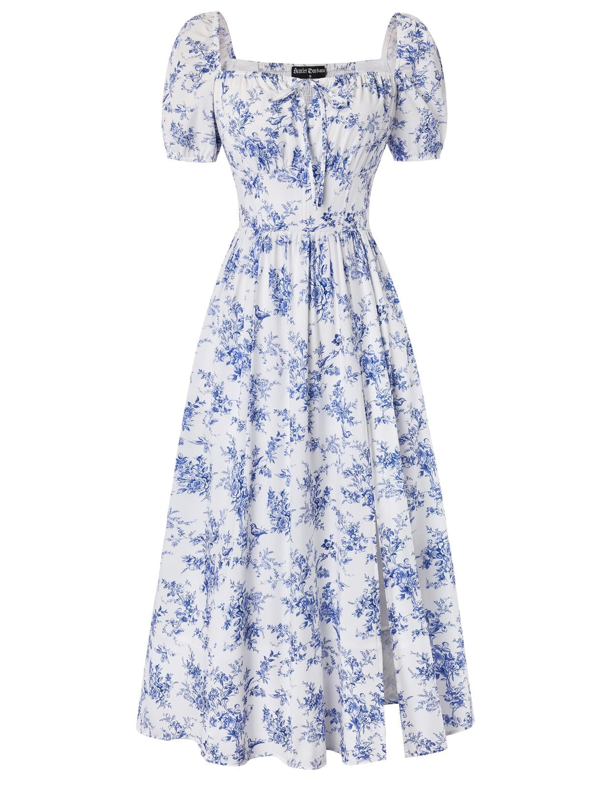 Scarlet Darkness Summer Spring Split Floral Corset Midi Dress with Pockets