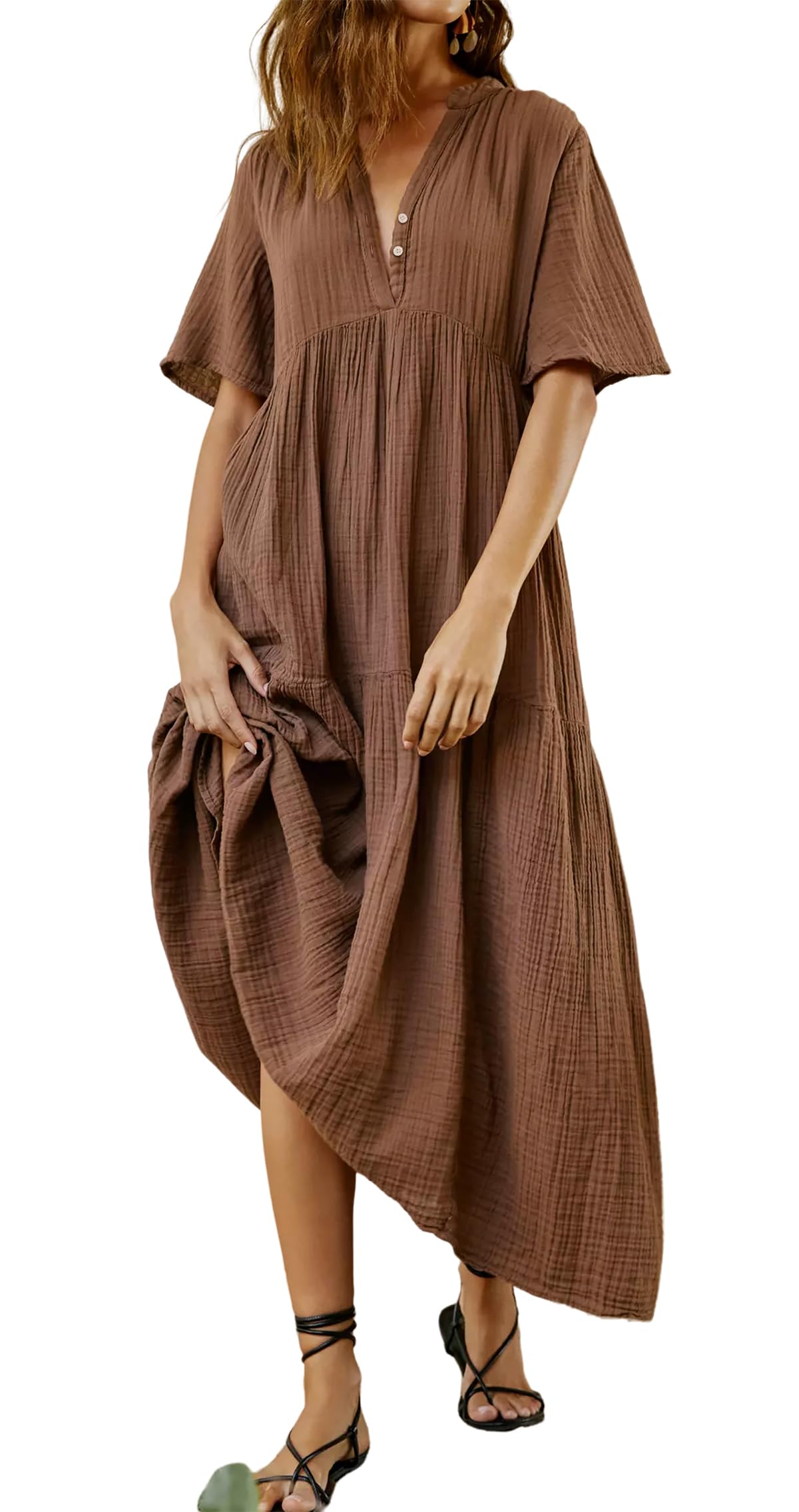 R.Vivimos Womens Summer Cotton Casual Flowy Maxi Dress