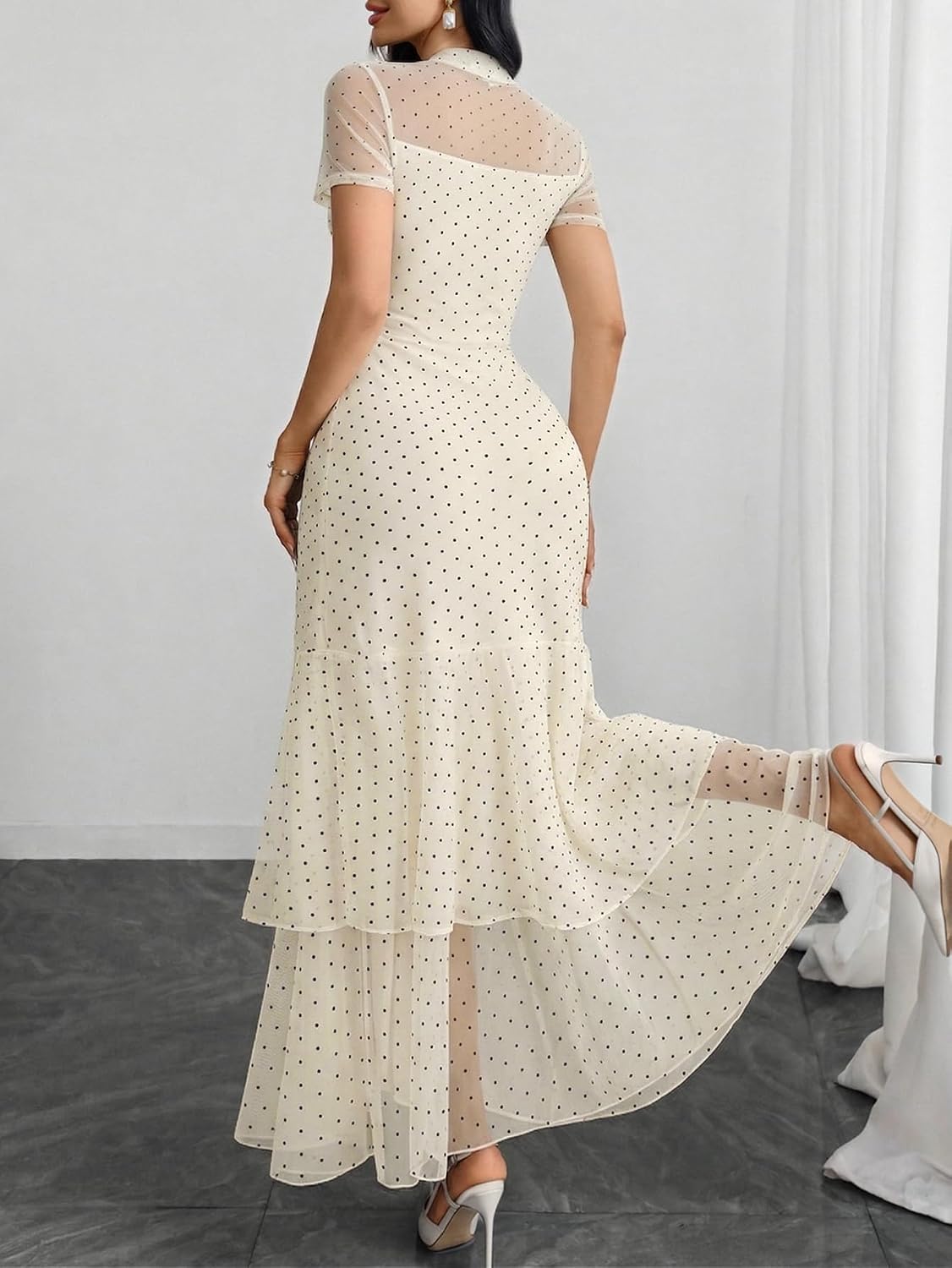 GothDark Women's Summer Mesh Ruffle Polka Dot Party Wedding Guest Dresses