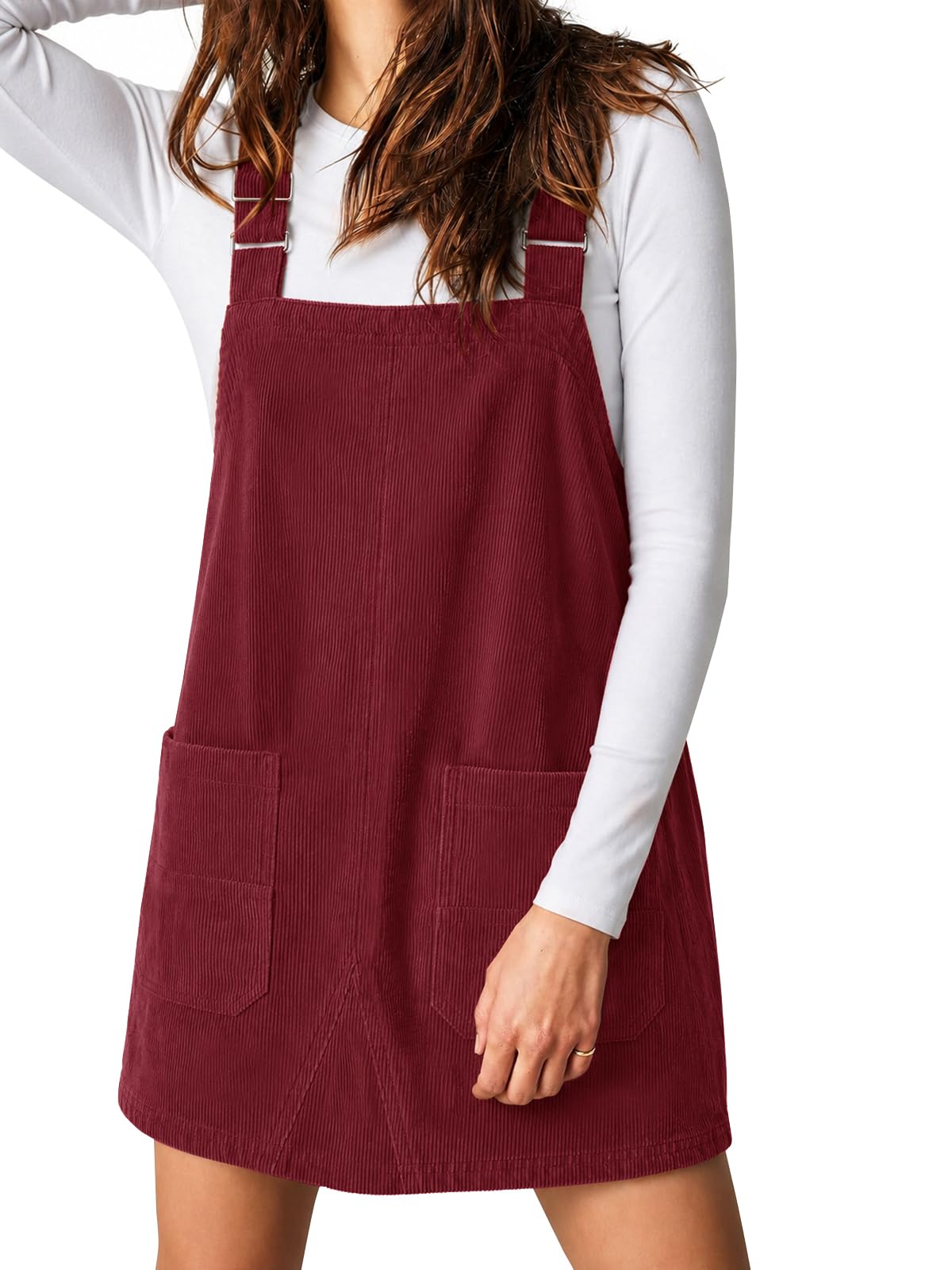 Yousify Women's Corduroy Overalls Dress Square Neck Mini Jumper Dress