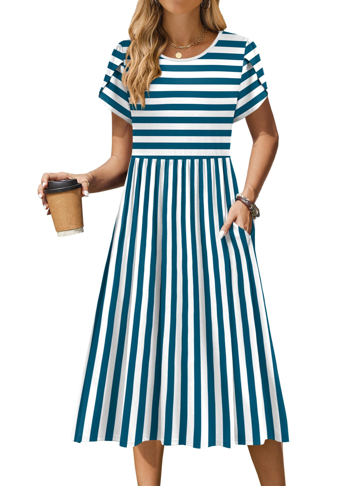 Zeagoo Womens Summer Dresses Casual Aline Midi Dress Short Sleeve Floral Tshirt Dress Flowy Beach Sundresses with Pockets