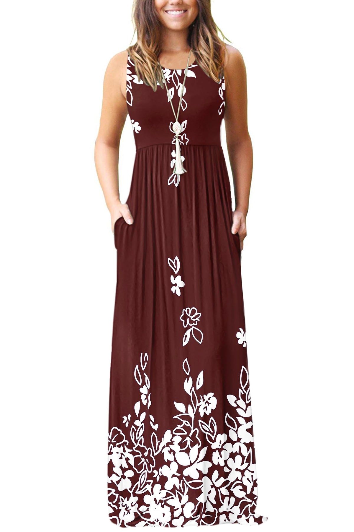 AUSELILY Women's Summer Sleeveless Loose Plain Casual Long Maxi Dresses