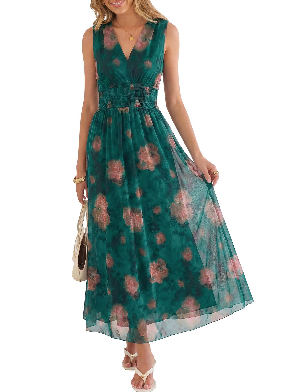 ANRABESS Women's Floral Tulle Wedding Guest Maxi Dress