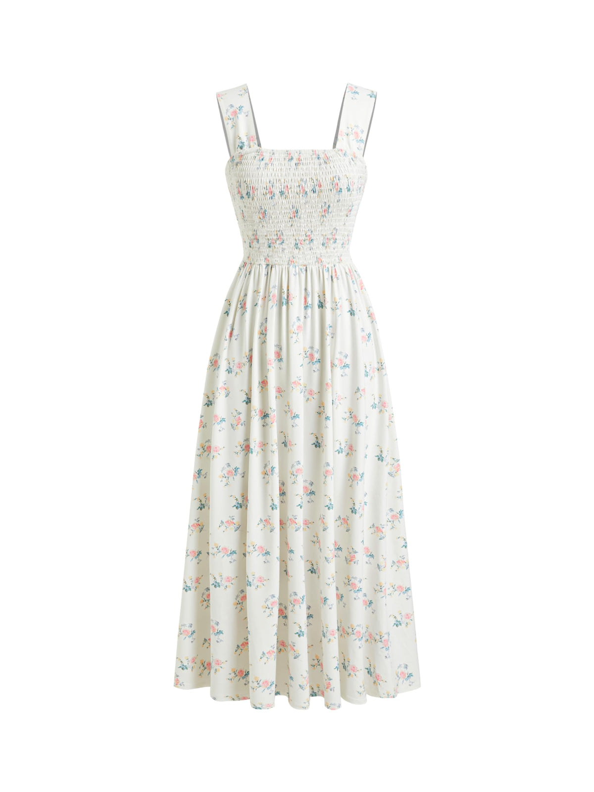 CIDER Womens Floral Smocked Dresses Square Neck Long Midi Sundress
