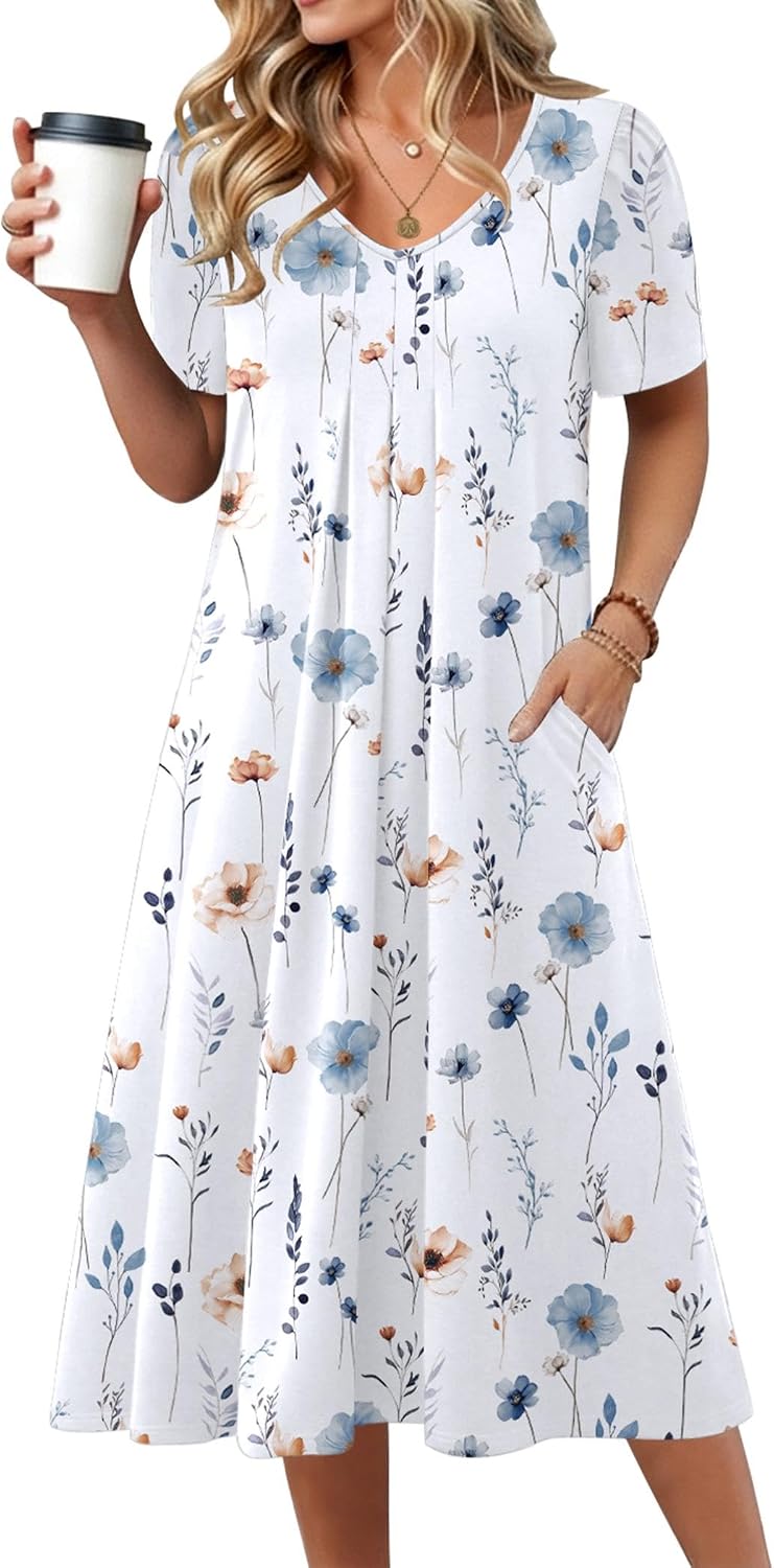 Zeagoo Summer Casual Dress for Womens Floral Midi Sundress with Pockets