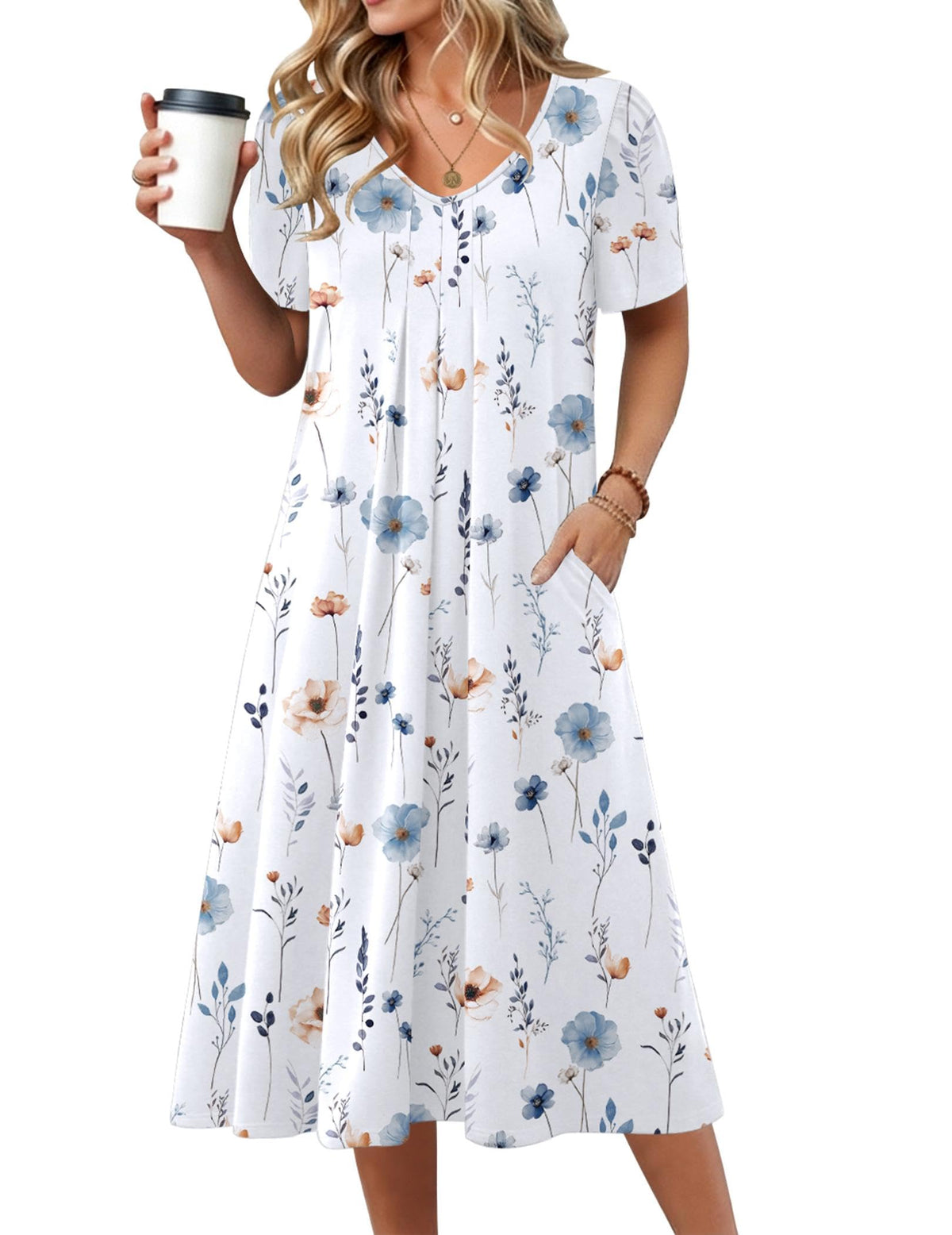 Zeagoo Summer Casual Dress for Womens Floral Midi Sundress with Pockets