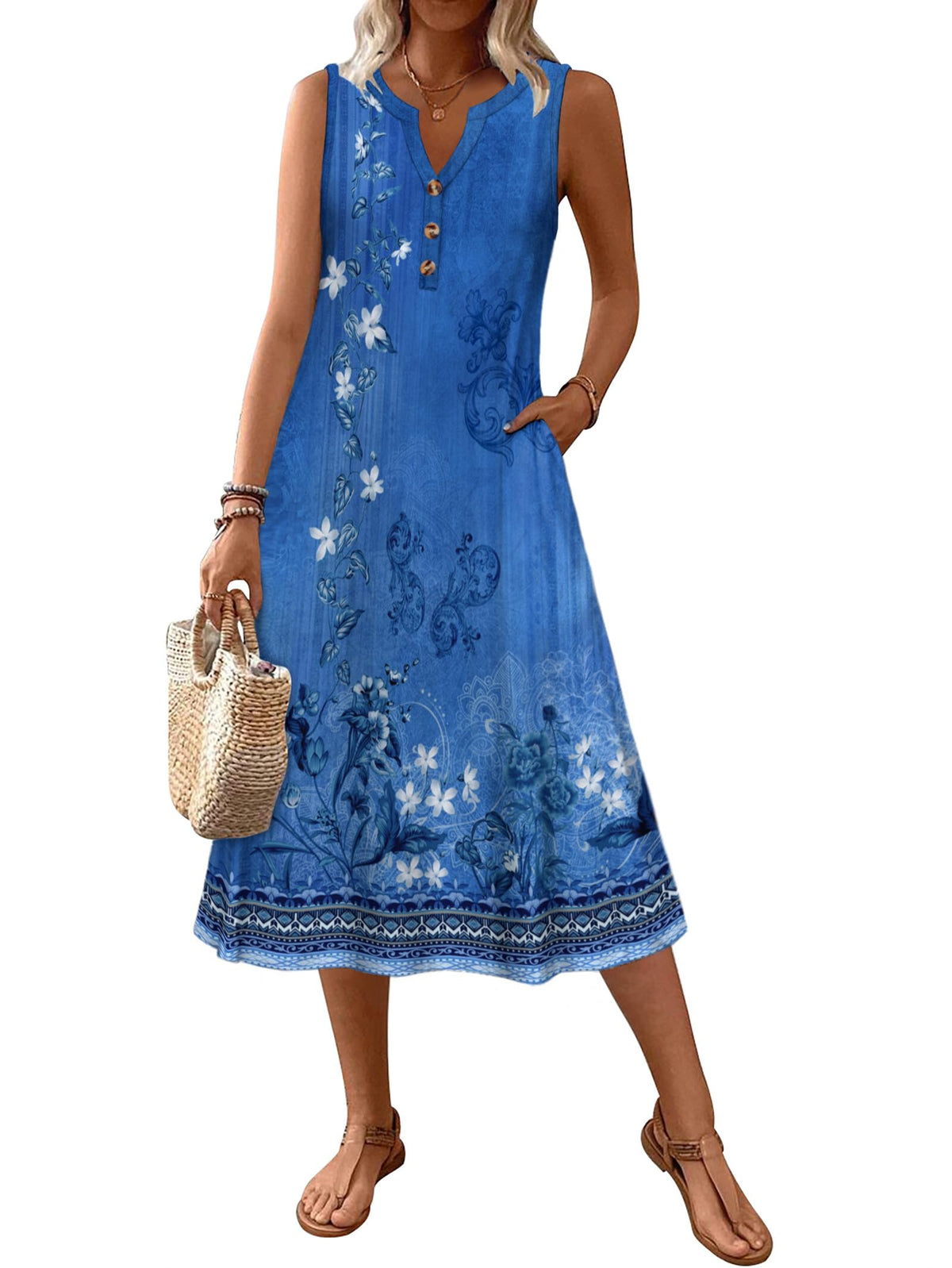 Zeagoo Summer Dress for Women 2026 Sleeveless Tank Midi Dress Vacation Beach Sundress Aline Boho Clothing
