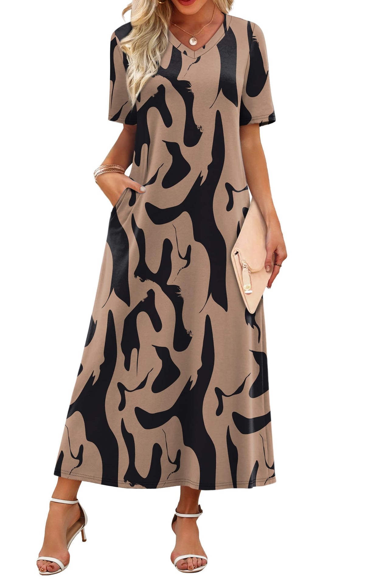 WIHOLL Women's Maxi Dresses V Neck Vacation Beach Sundresses Floral Travel Summer Dress