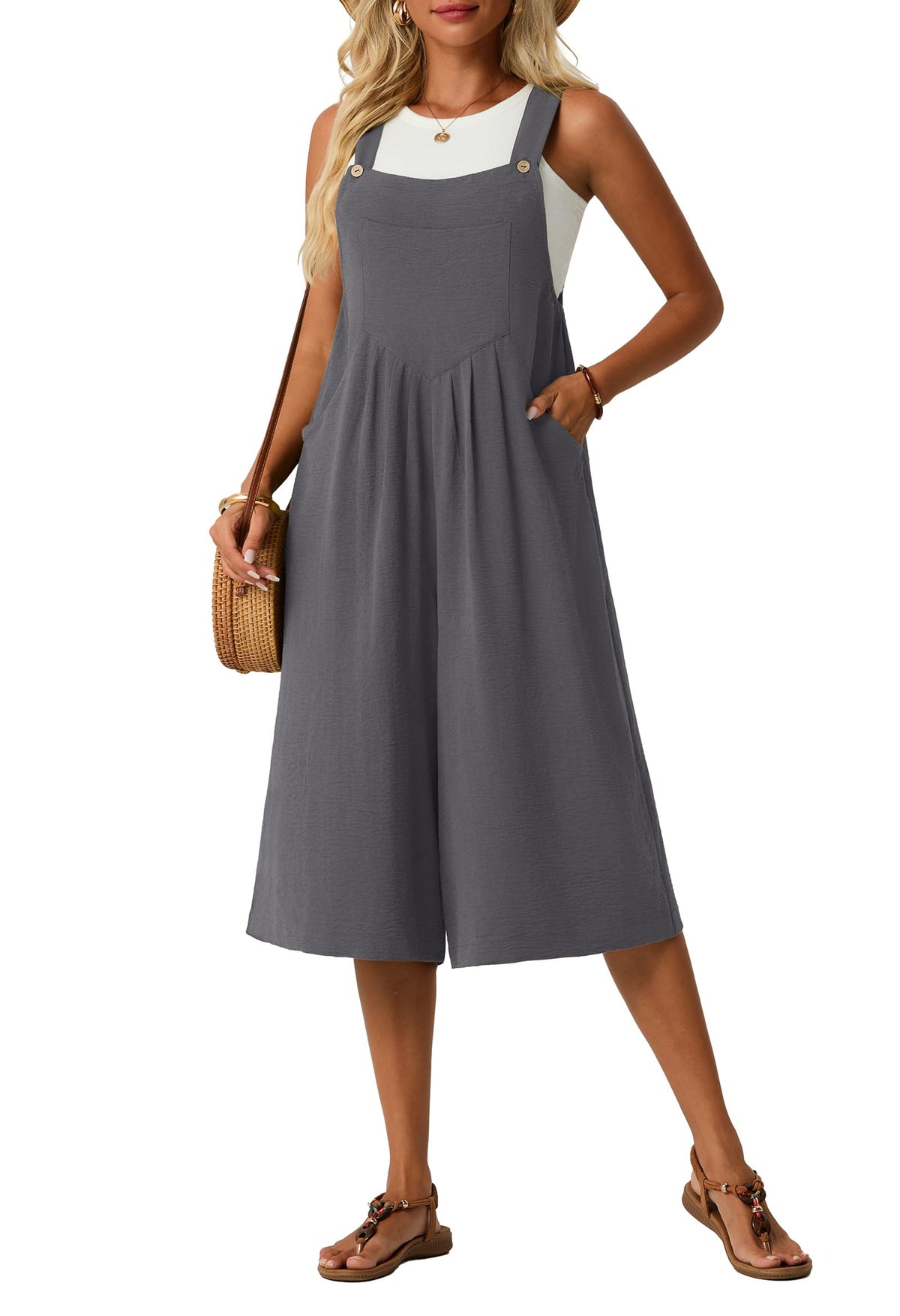 Lepunuo Womens Summer Capri Wide Leg Pants Rompers Boho Loose Fit