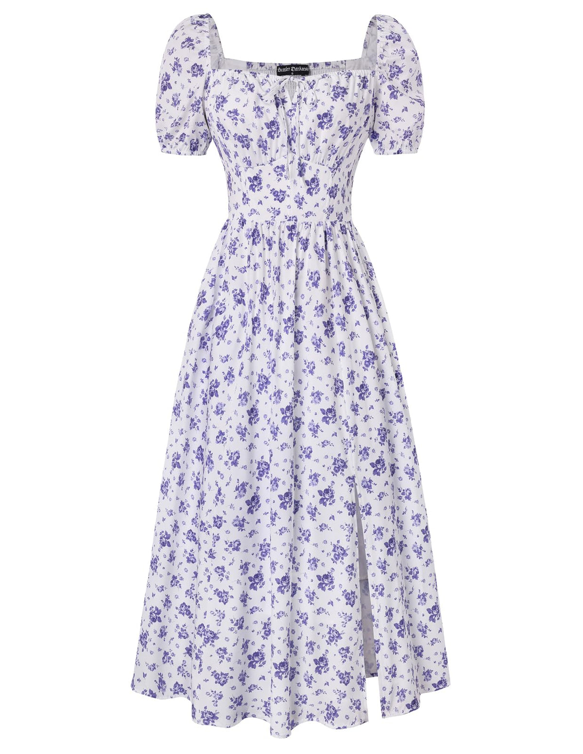 Scarlet Darkness Summer Spring Split Floral Corset Midi Dress with Pockets