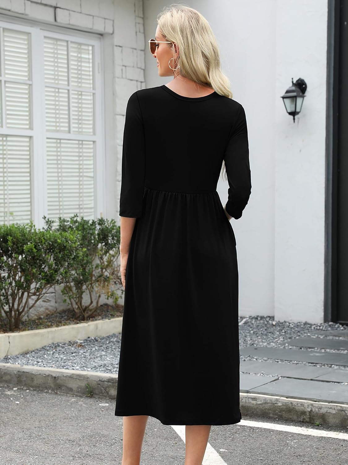 Heymoments Women's Casual 3/4 Sleeve Midi Dress with Pockets