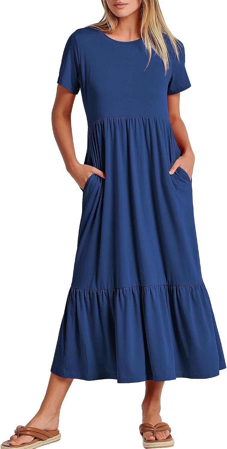 ANRABESS Womens 2026 Summer Casual Short Sleeve Maxi Dress with Pockets
