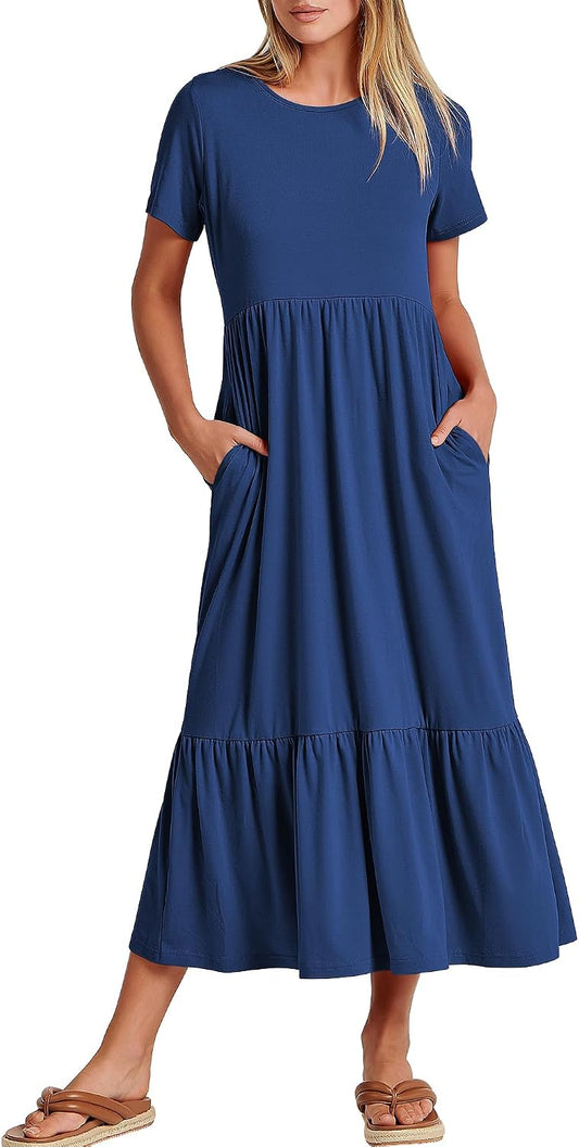 ANRABESS Womens 2026 Summer Casual Short Sleeve Maxi Dress with Pockets