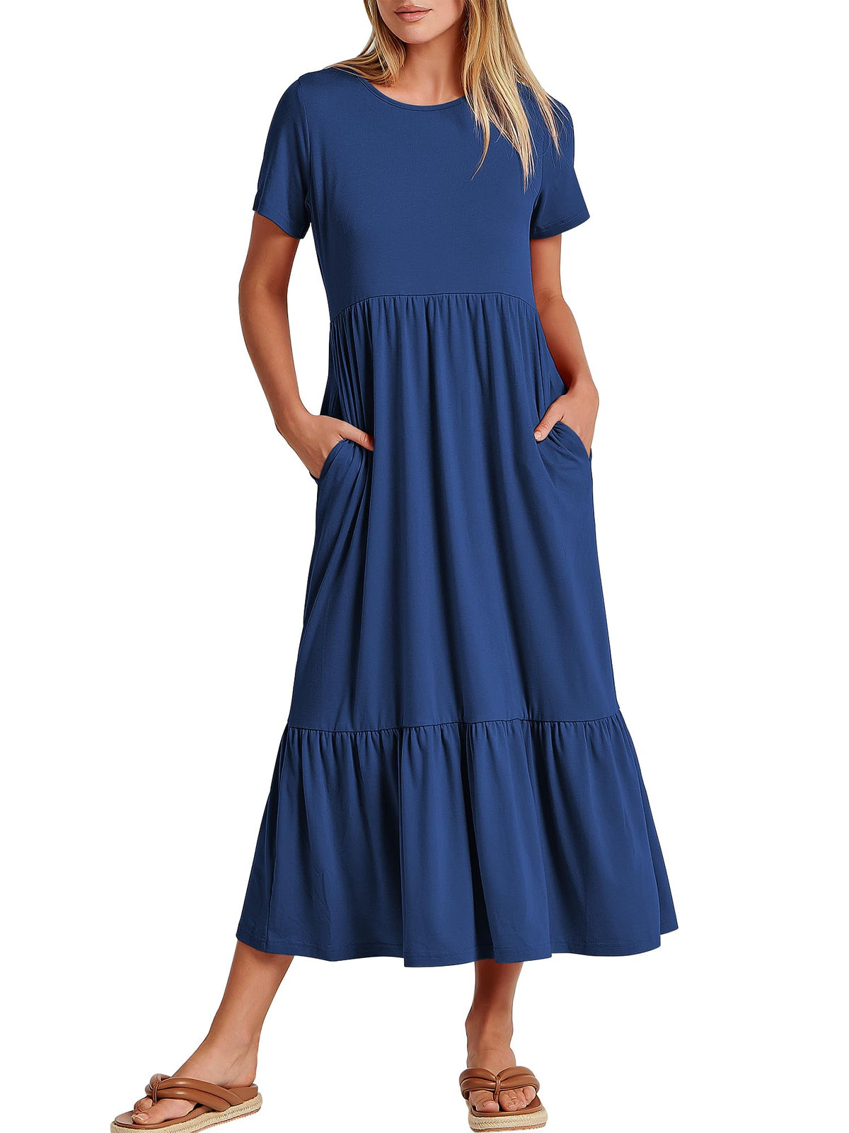 ANRABESS Womens 2026 Summer Casual Short Sleeve Maxi Dress with Pockets