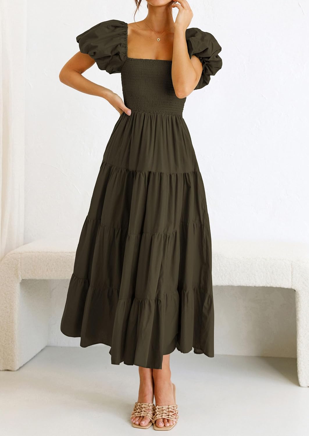 PRETTYGARDEN Women's Smocked Midi Wedding Guest Dress