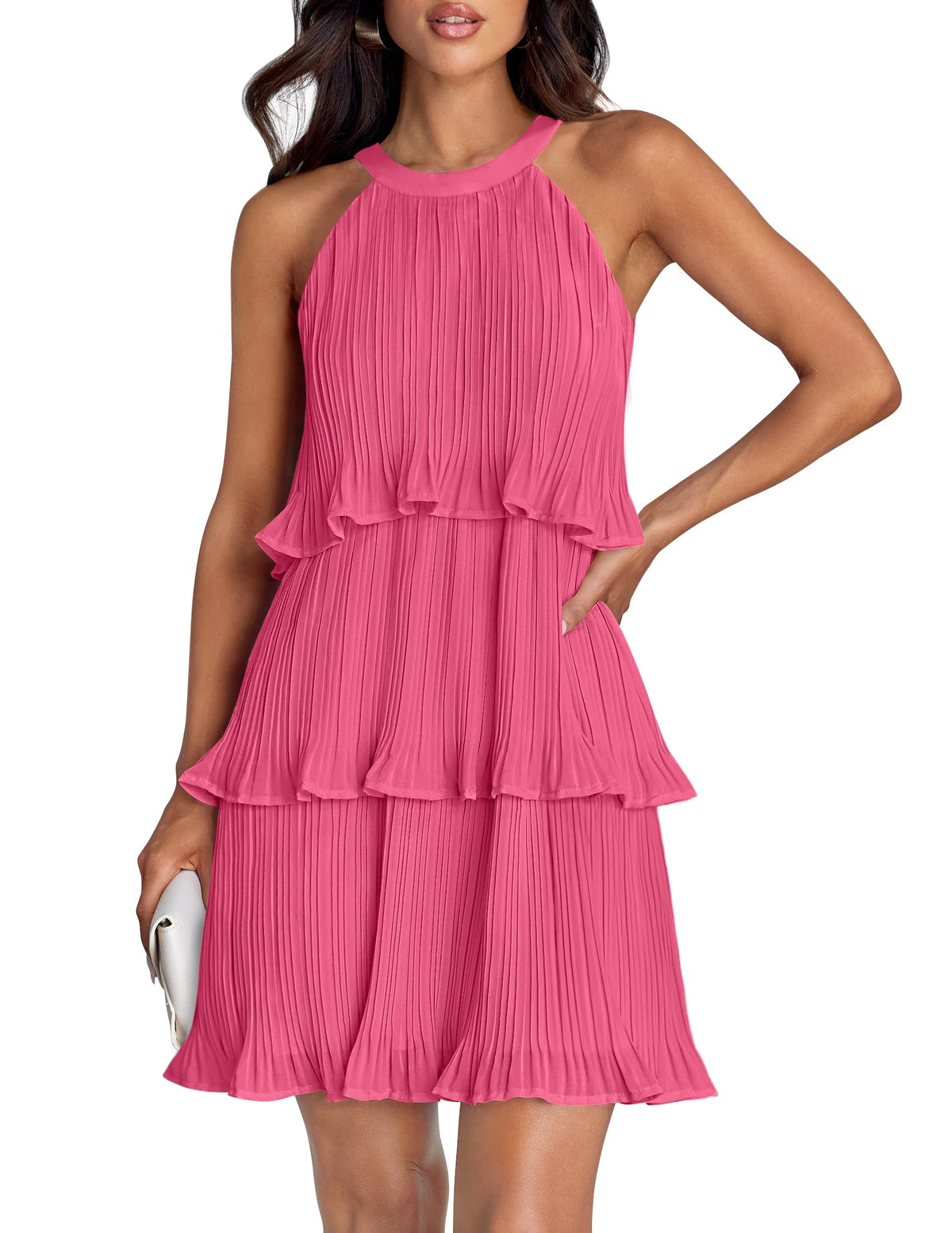 ZESICA Women's Summer Halter Ruffle Tiered Cocktail Mini Dresses