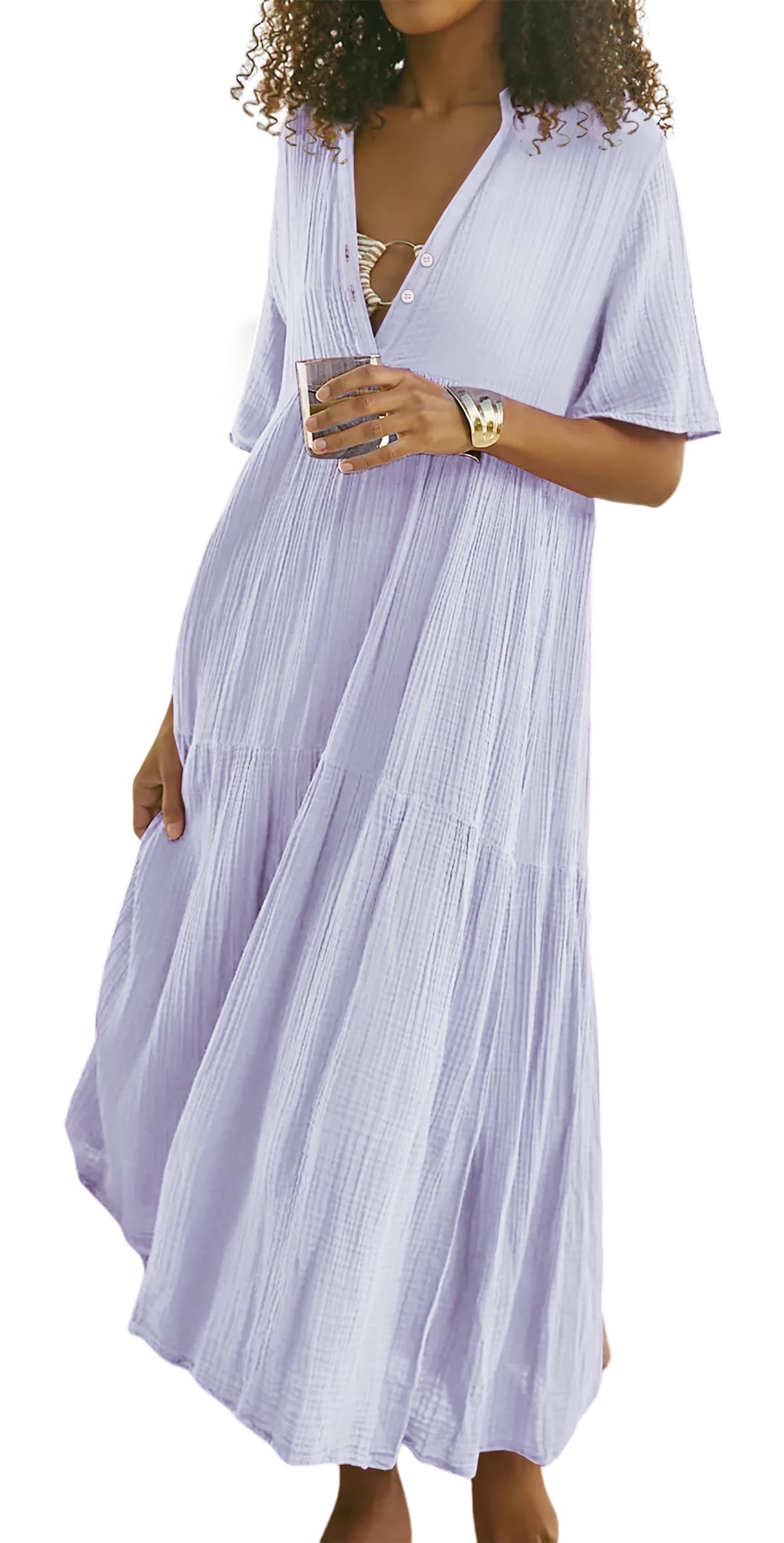 R.Vivimos Womens Summer Cotton Casual Flowy Maxi Dress