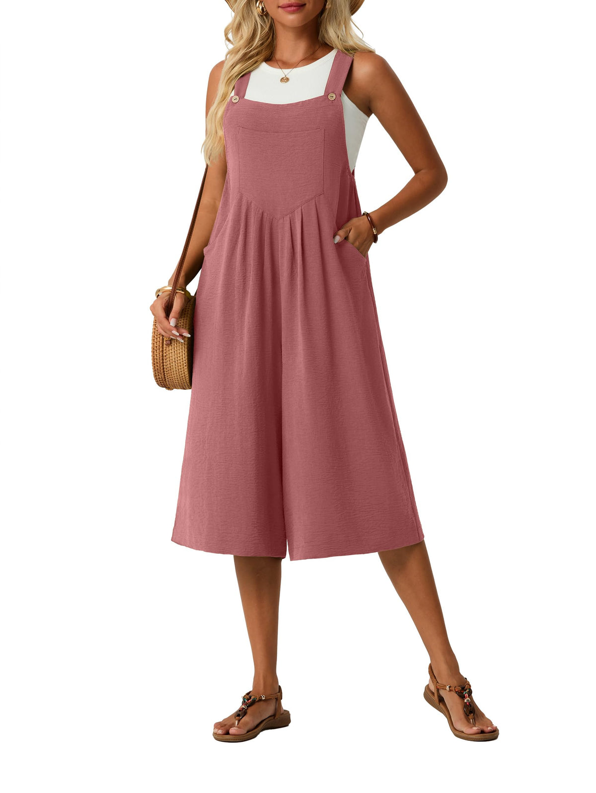 Lepunuo Womens Summer Capri Wide Leg Pants Rompers Boho Loose Fit