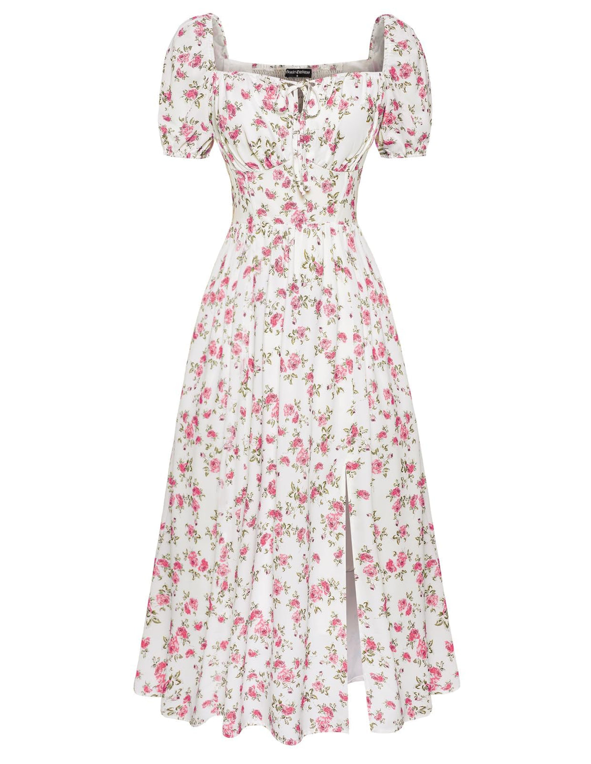 Scarlet Darkness Summer Spring Split Floral Corset Midi Dress with Pockets