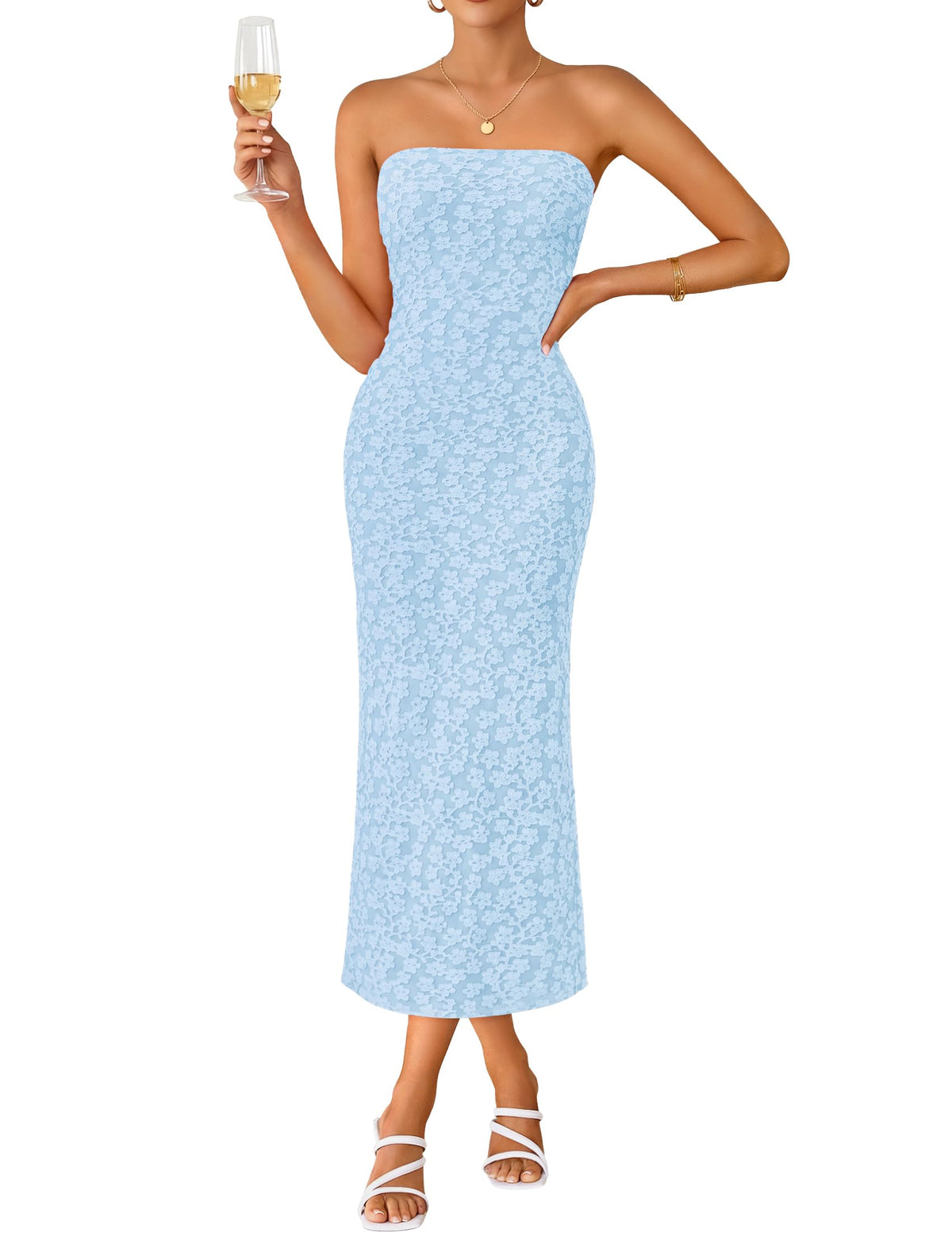 ZESICA Women's Floral Strapless Bodycon Weeding Guest Dress