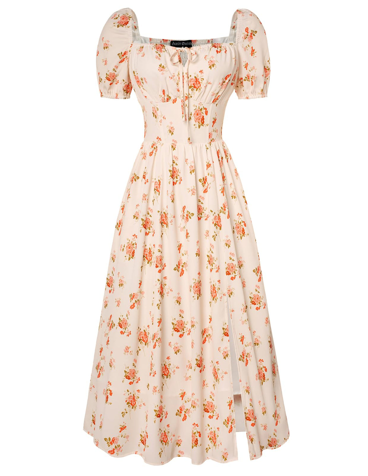 Scarlet Darkness Summer Spring Split Floral Corset Midi Dress with Pockets