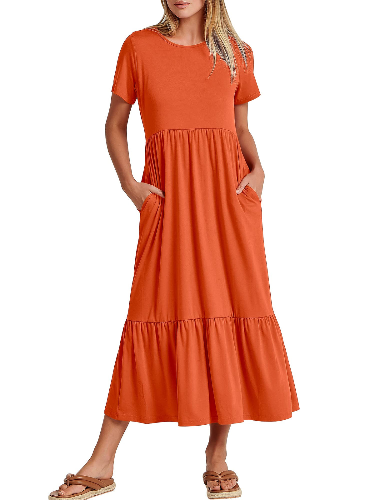 ANRABESS Womens 2026 Summer Casual Short Sleeve Maxi Dress with Pockets