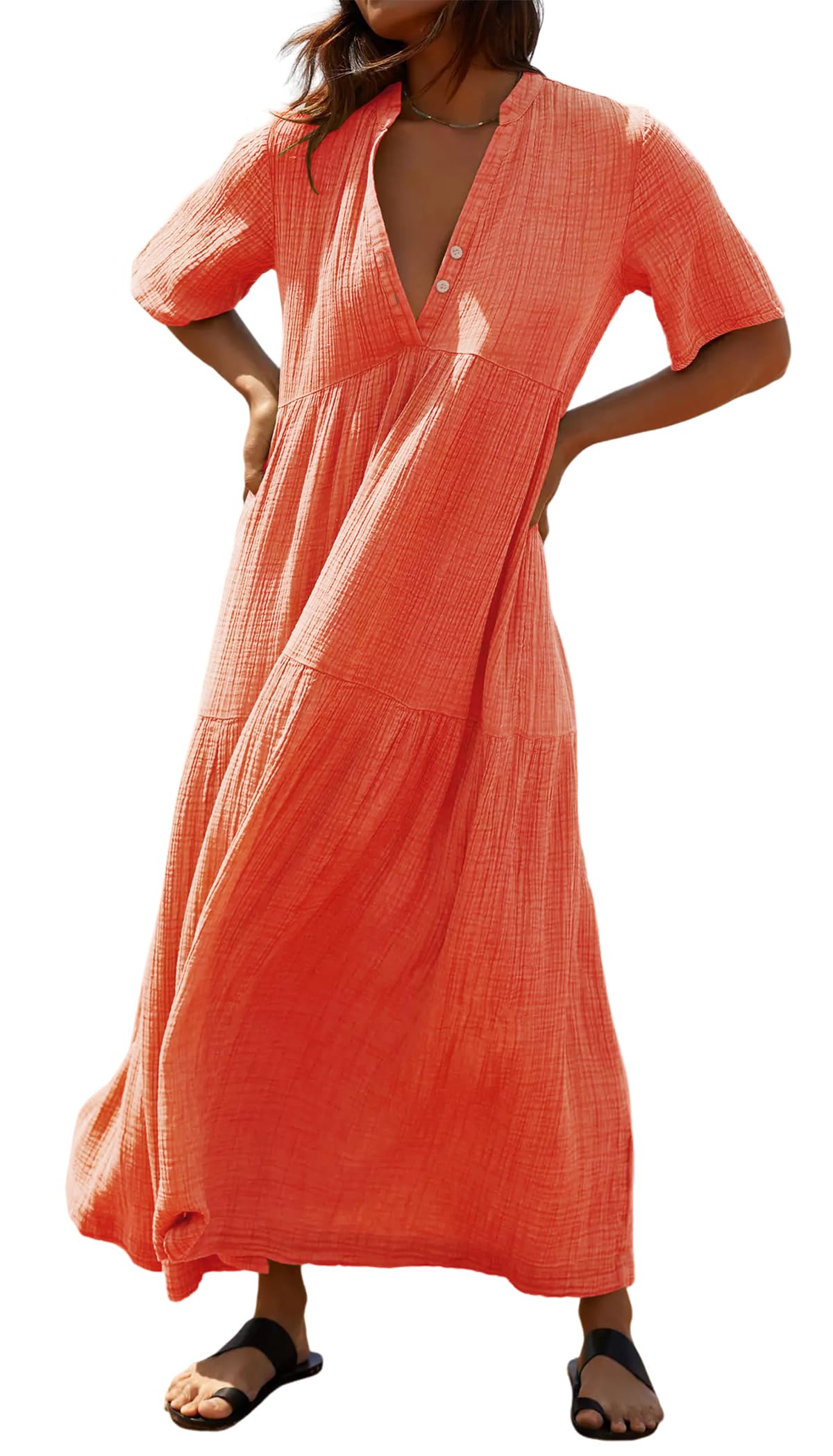 R.Vivimos Womens Summer Cotton Casual Flowy Maxi Dress